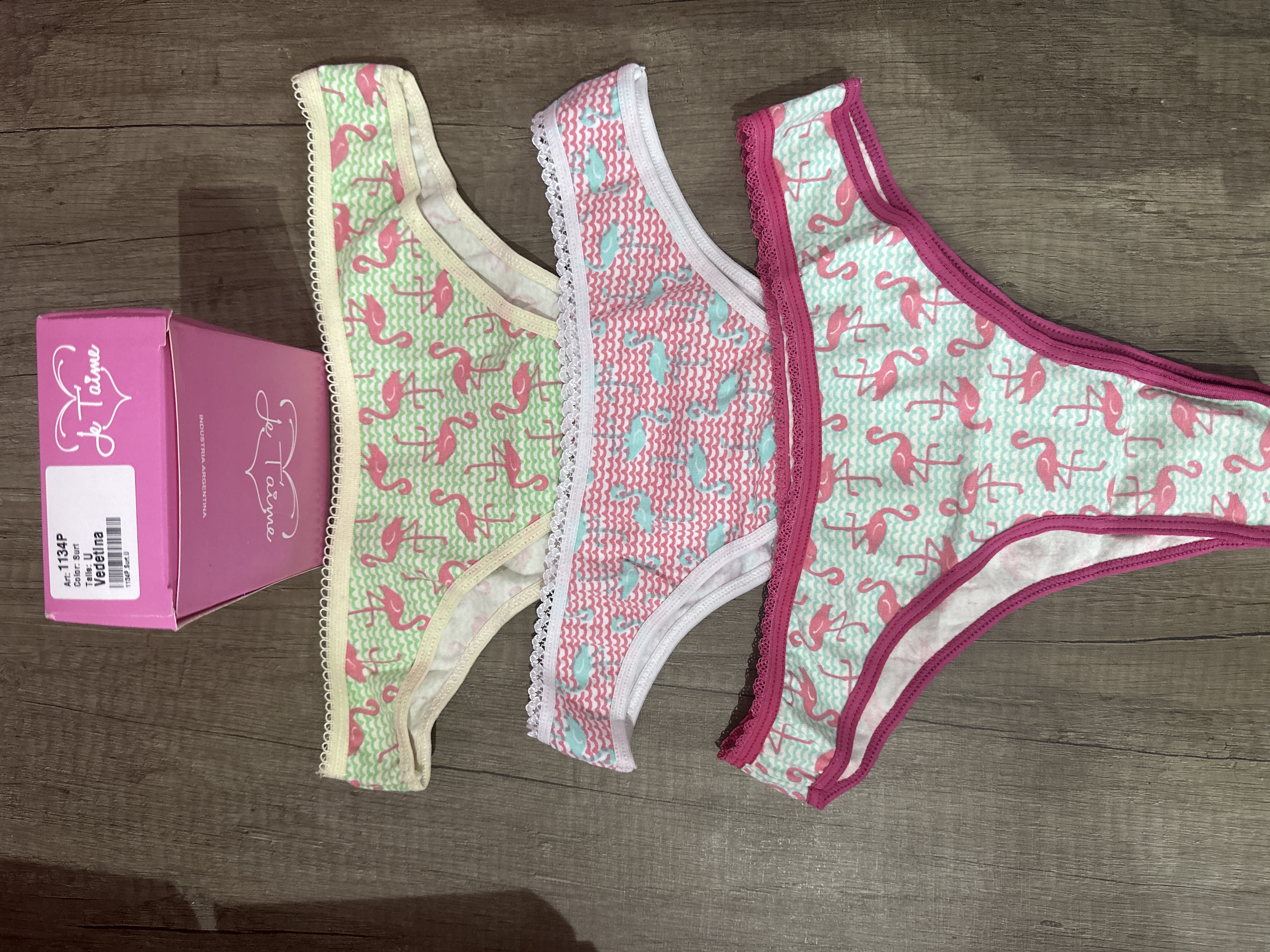 LadyVictoria - Lenceria por mayor - Pack x 3 vedetina Alg y Lycra puntilla flamencos